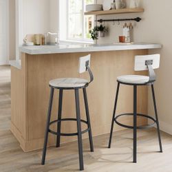 Bar Stools Set of 2, Bar Height Barstools with Back, Counter Stools Bar Chairs with Backrest, Steel Frame, Easy Assembly, Industrial, Rustic White and