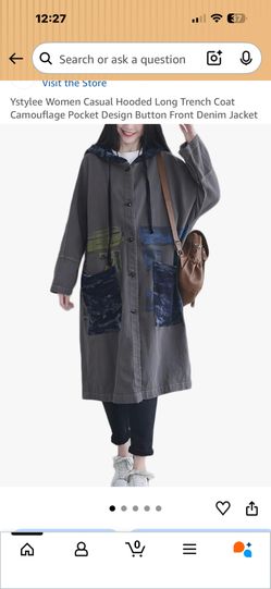 Women Loose Distressed Denim Trench Coat Casual Outerwear
