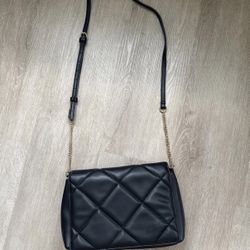 A New Day Quilted Crossbody Bag – Black Faux Leather with Gold Chain Strap