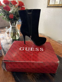 Used Guess Black Pilina Genuine Suede High Platform Booties Sz 8.5M