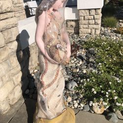 STUNNING Lady Statue (45 inches tall) made of Ornate, Colorful Shells — MUST SEE Conversation Piece