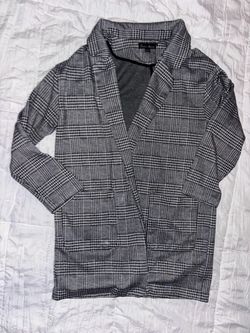 Gray Plaid Open-Front Blazer