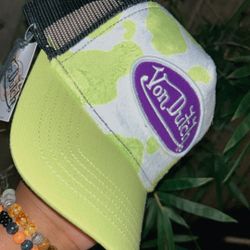 Von Dutch Green Lime Cow print Purple Trucker Hat