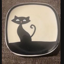 Vintage Classic Hues N Brews White Black Cat Cattitude Trinket Dish Saucer
