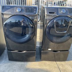Samsung Set Washer And Gas Dryer Front load Black Stainless Steel 