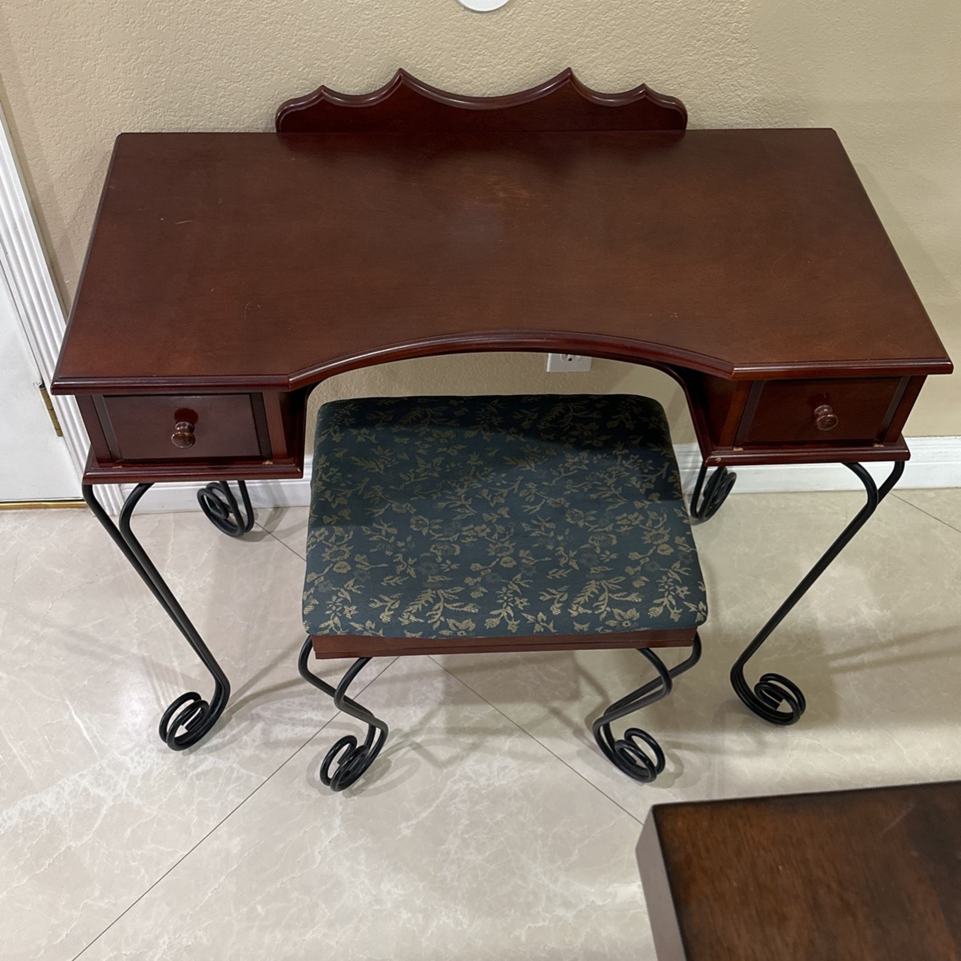 Antique Desk Vanity Table Wood And Iron With stool Chair