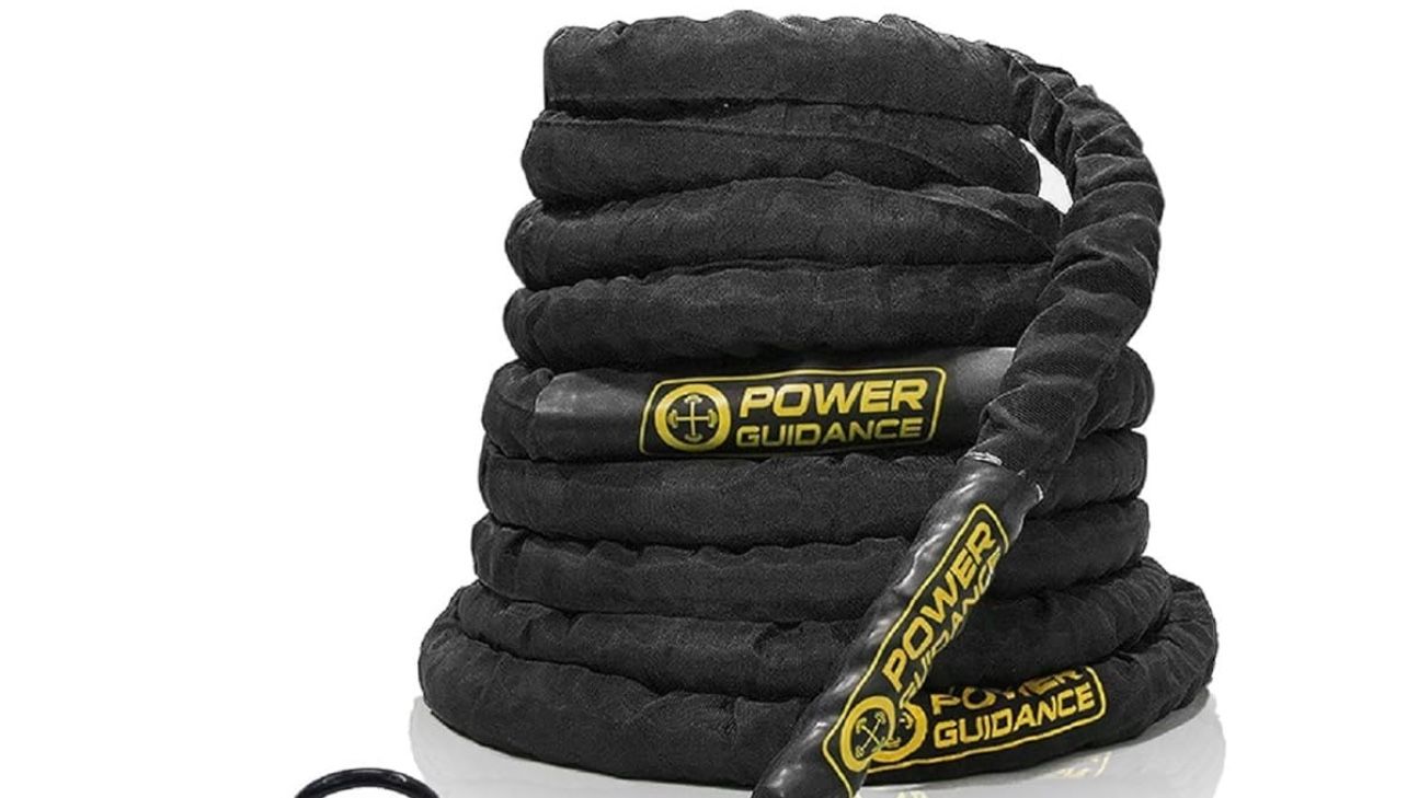POWER GUIDANCE Battle Rope, 1.5/2 Inch Diameter Poly Dacron 30ft Length Exercise Equipment for Home Gym & Outdoor