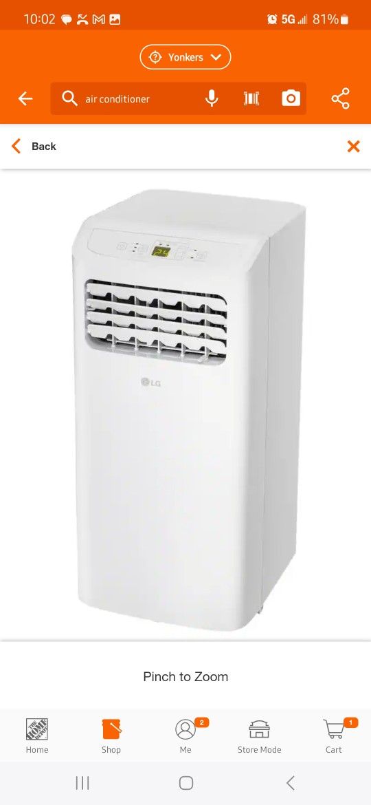 LG
6,000 BTU (DOE) 115-Volt Portable Air Conditioner Cools 250 Sq. Ft. with Dehumidifier Function and LCD Remote