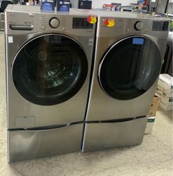 LG ThinQ Front-Load Washer and Dryer Set with Pedestals- Great Deal!