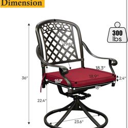 only 1 Cast Aluminum Outdoor Swivel Dining Chairs, All-Weather Patio Swivel Rocker Chair with Cushion for Garden, Backyard, Poolside, Bistro (Red)