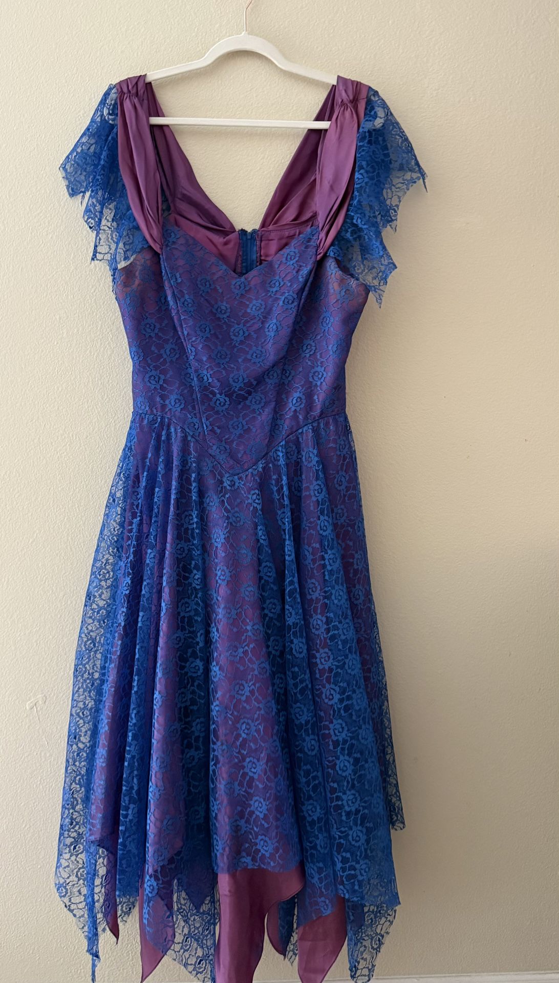 Vintage JC Penney’s 1980s Royal Blue & Purple Prom Dress w/Lace Accents Sz. 18