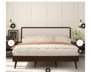 Mid-Century Upholstered Platform Bed Frame