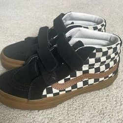 Boys Sz 13 Checkered Vans With Brown Bottoms