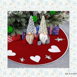 Christmas Tree Skirt 40 inches Handmade Swedish Gnome Pattern Holiday Decor