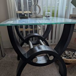 Glass Top Wood End/Side Table