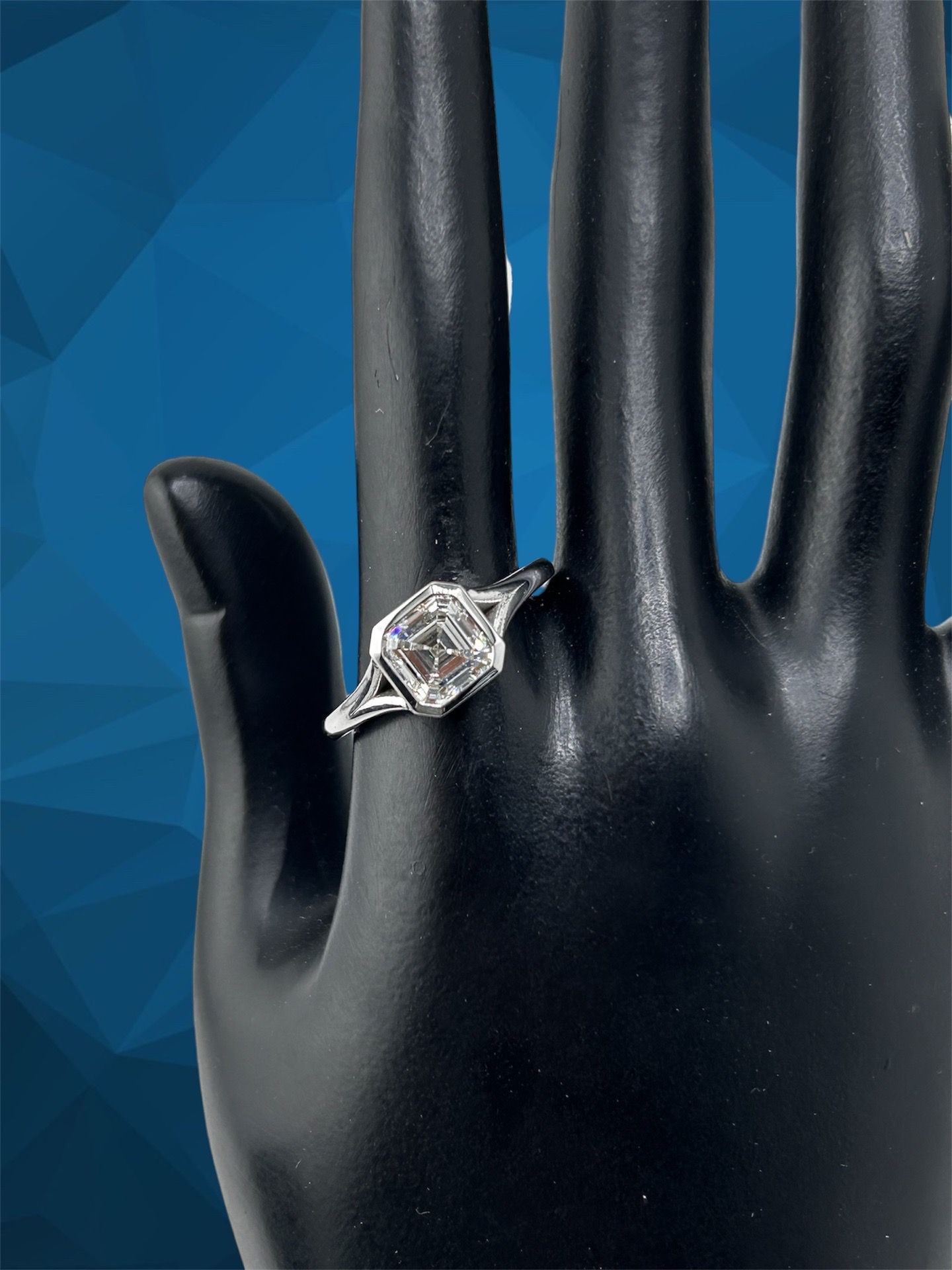Asscher Cut lab-grown certified diamond ring in 14k white gold