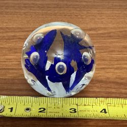Vintage  Cobalt Blue Trumpet Flowers Art Glass Paperweight 3" x 2.5"