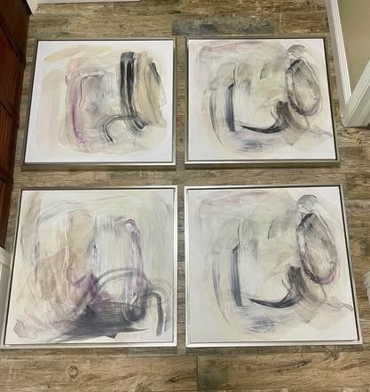 Abstract art/art deco silver frames. 30”x30”x2 set of four