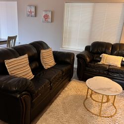 Black  Leather Sofa And Love Seat