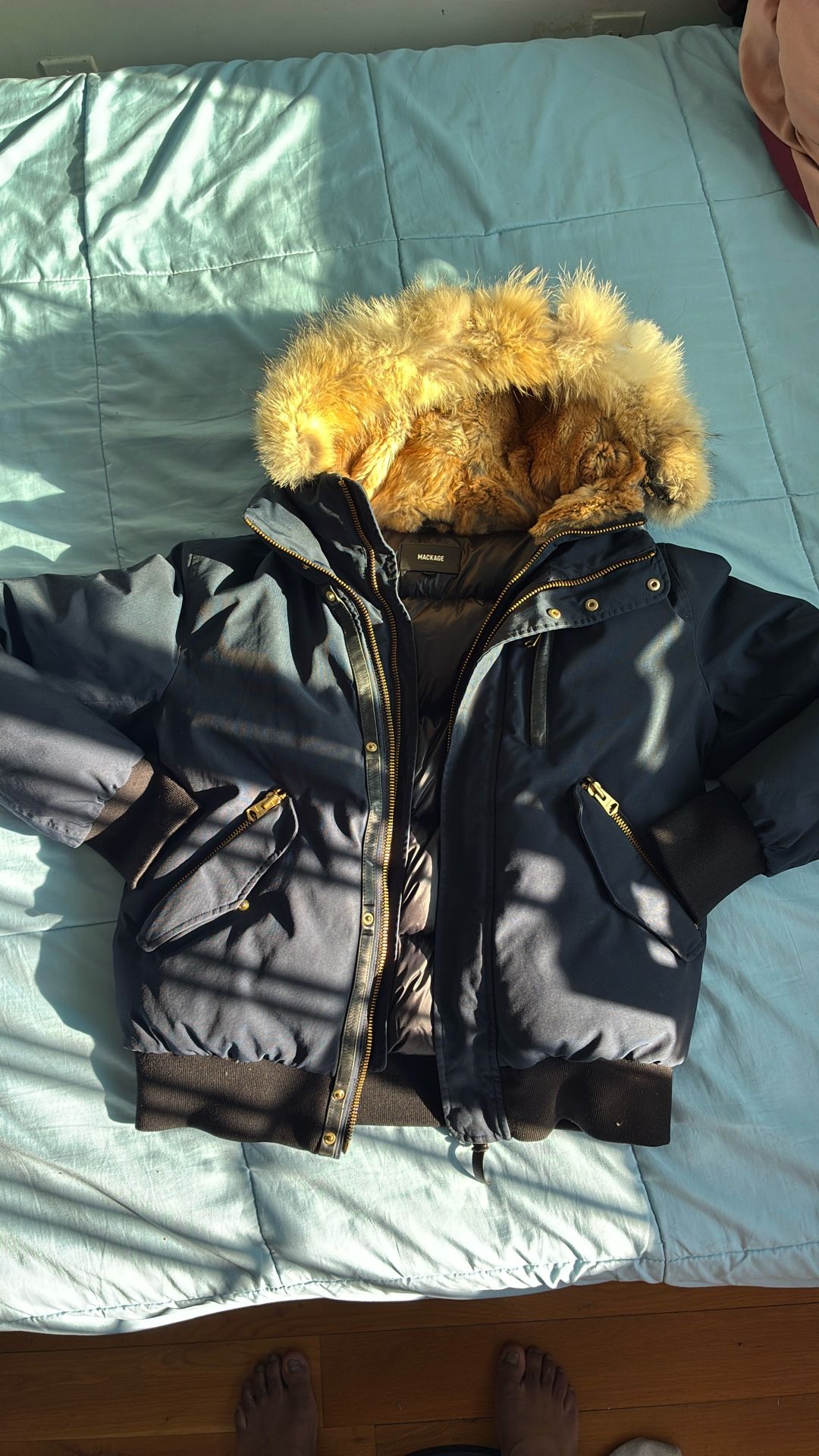 MACKAGE JACKET WITH REMOVABLE RABBIT & COYOTE FUR HOODIE