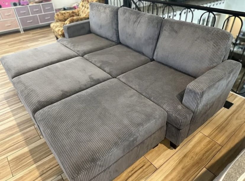 Nolany HONBAY 6-Piece Corduroy Modular Sleeper Sectional Sofa With Storage Ottoman Corduroy in Grey 