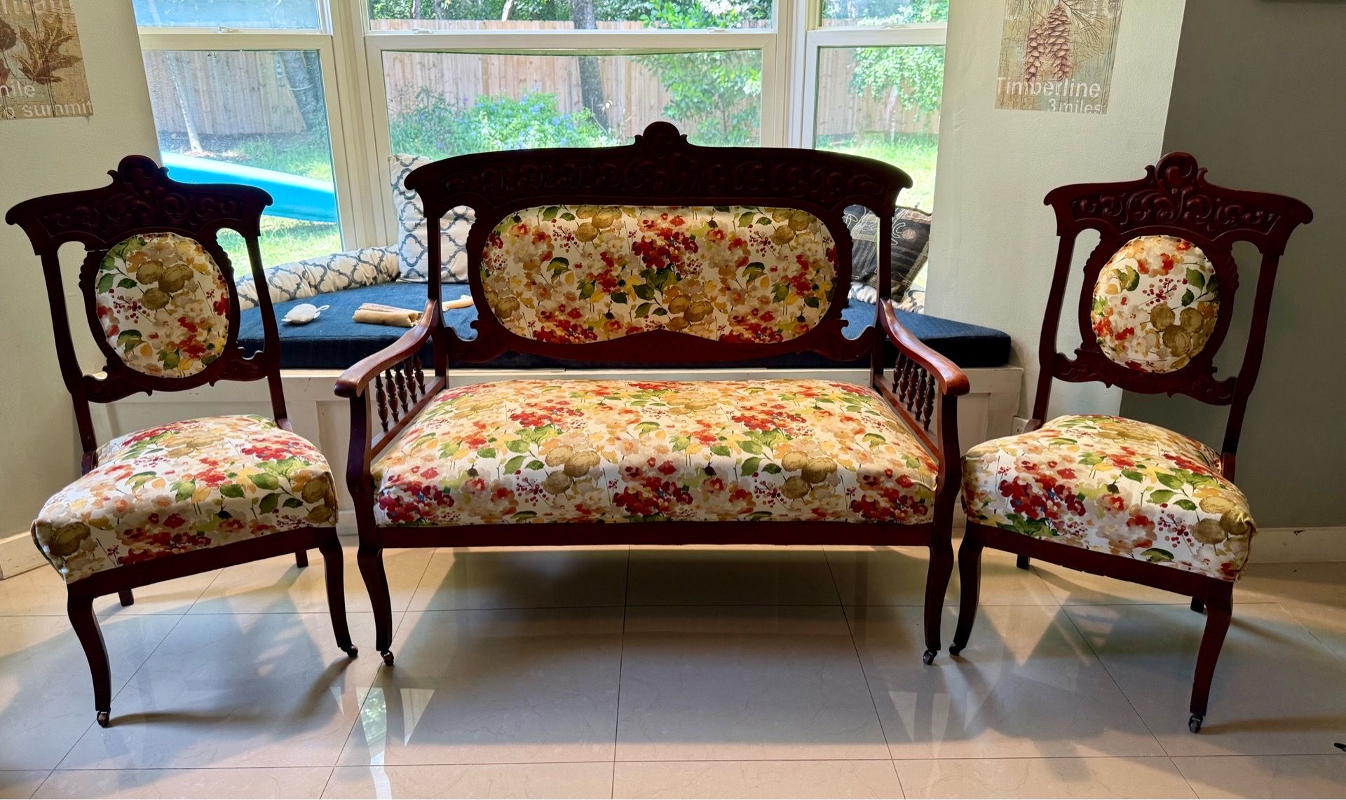 Newly upholstered antique sofa and chair