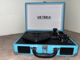 Victrola Vintage 3-Speed Bluetooth Portable Suitcase Record Player with Built-in Speakers | Upgraded Turntable Audio Sound|Aqua Turquoise