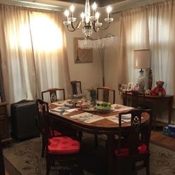 Rose Wood Dining Table And Chairs And Side Tables And Matching Wine Cabinets 