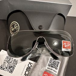 Authentic Ray-Ban Highstreet Shield Sunglasses Gunmetal Frame Green Lens RB3211 004/71