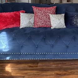 Plush Velvet Blue Sofa 