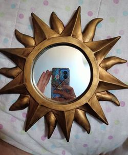 VINTAGE Mid-Century DEKNUDT BELGIUM 1970’s Sunburst Gold Resin Mirror