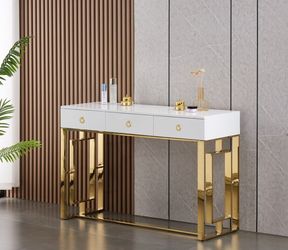 Glossy White/ Gold CONSOLE TABLE/ Mesa Consola Blanco Brilllante y Dorado🔥🔥NEW IN BOX!!!
