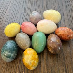 11 Vtg Marble Alabaster Polished Agate Marbled Stone Egg Lot Italy Easter 2.5"