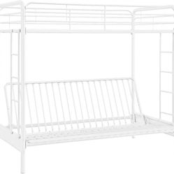 Twin Bed -Over Futon Metal Bunk Bed, Off White