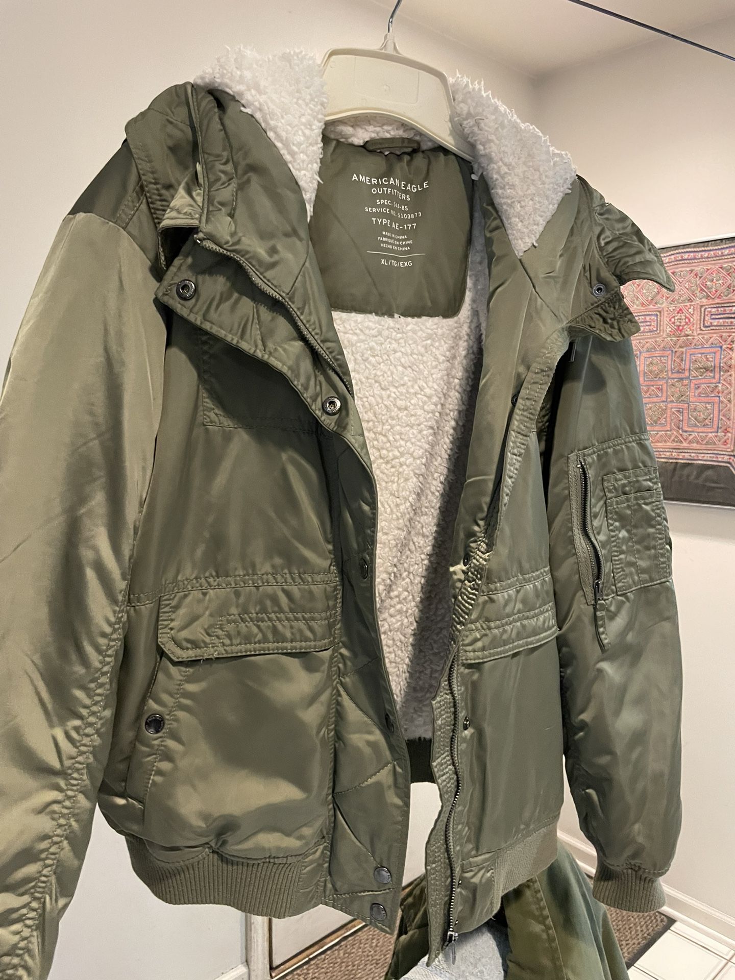 Ladies XL, American Eagle, Fleece-lined, Hooded Flight Jacket