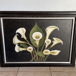 Beautiful Hand Painted Calla Lillies On Canvas Black Wooden Framed