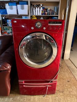 LG 7.3 Cu. Ft. Gas Dryer + Pedestal – Wild Cherry Red – Works Great