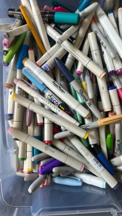 6lb box of alcohol markers, mixed with acrylic markers and highlighters