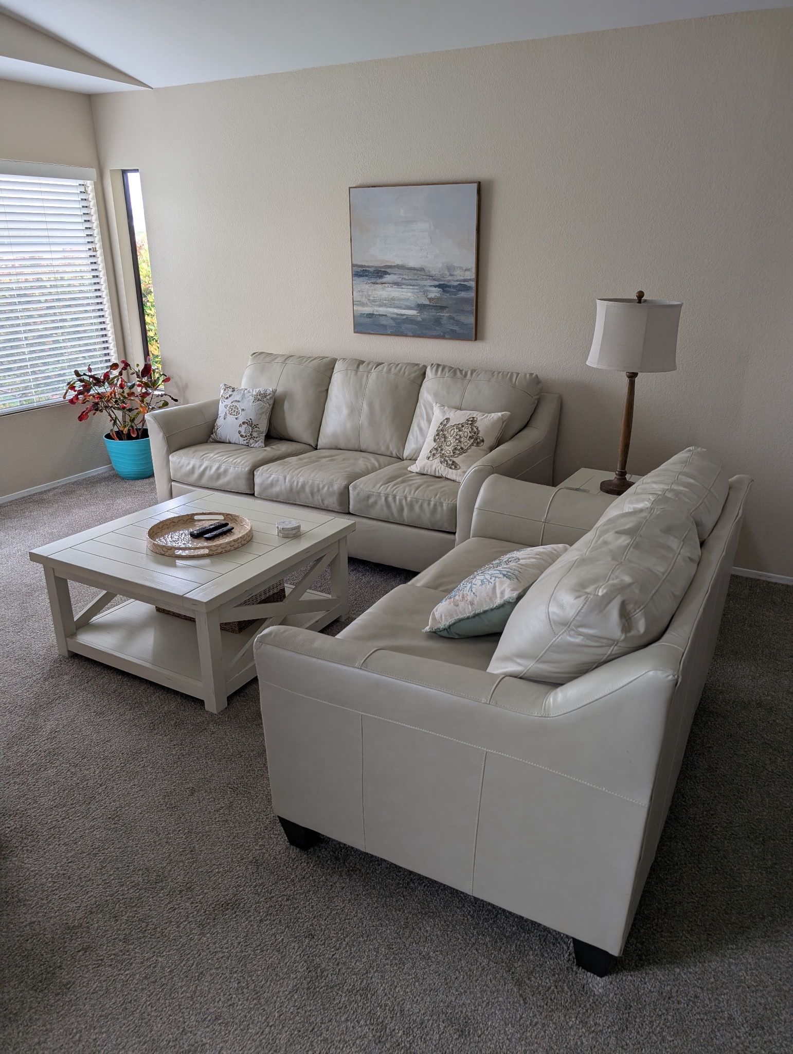 Cream Leather Sofa And Loveseat Set