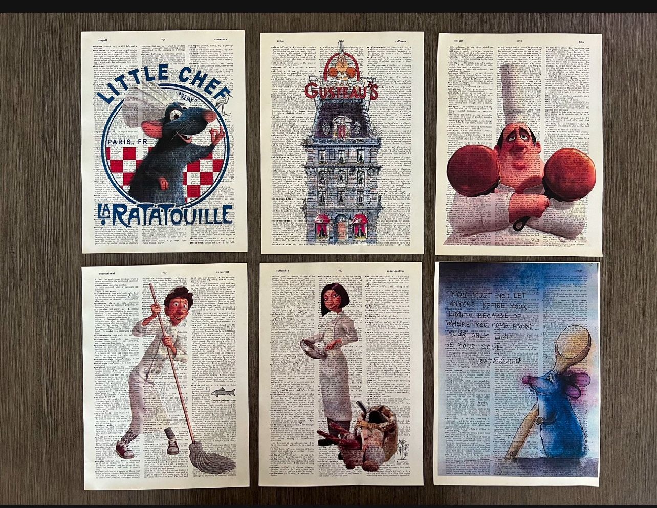 Ratatouille Disney Movie Themed Dictionary Art Prints - Set of 6