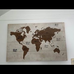 World Map On Wood Wall Art 