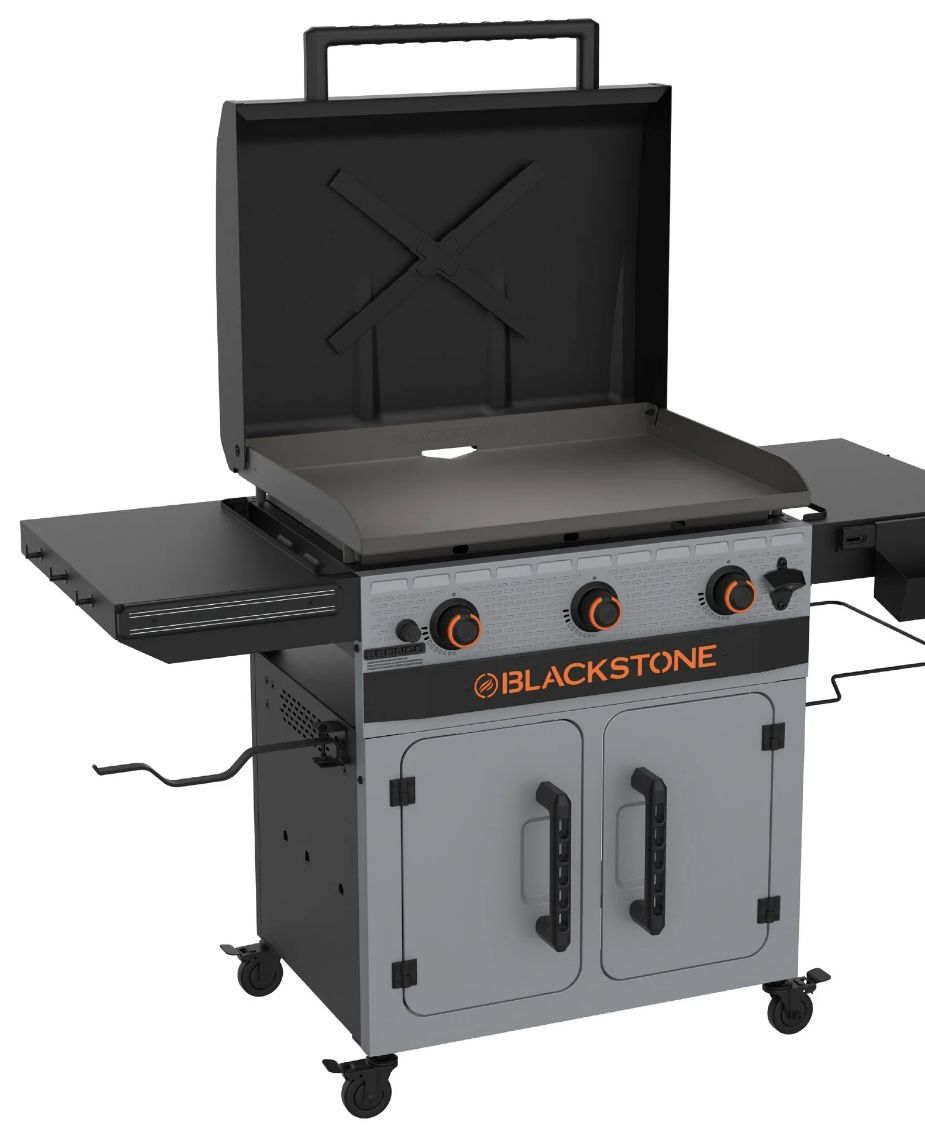 Blackstone Bronco 3-Burner 28" XL Omnivore Griddle with Dual Side Shelves and Cabinet