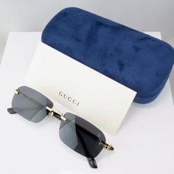 Gucci Rectangle Sunglasses in Gold With Gray Lens