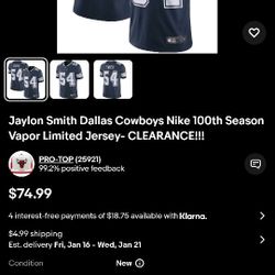 Jaylon Smith Dallas Cowboys Nike 100th Szn Vapor Limited Jerse