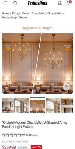 Tribesigns 10-Light Modern Chandelier U-Shaped Arms