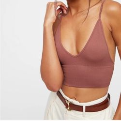 Free People Deep Neck Spaghetti Strap Nude Ribbed Bralette