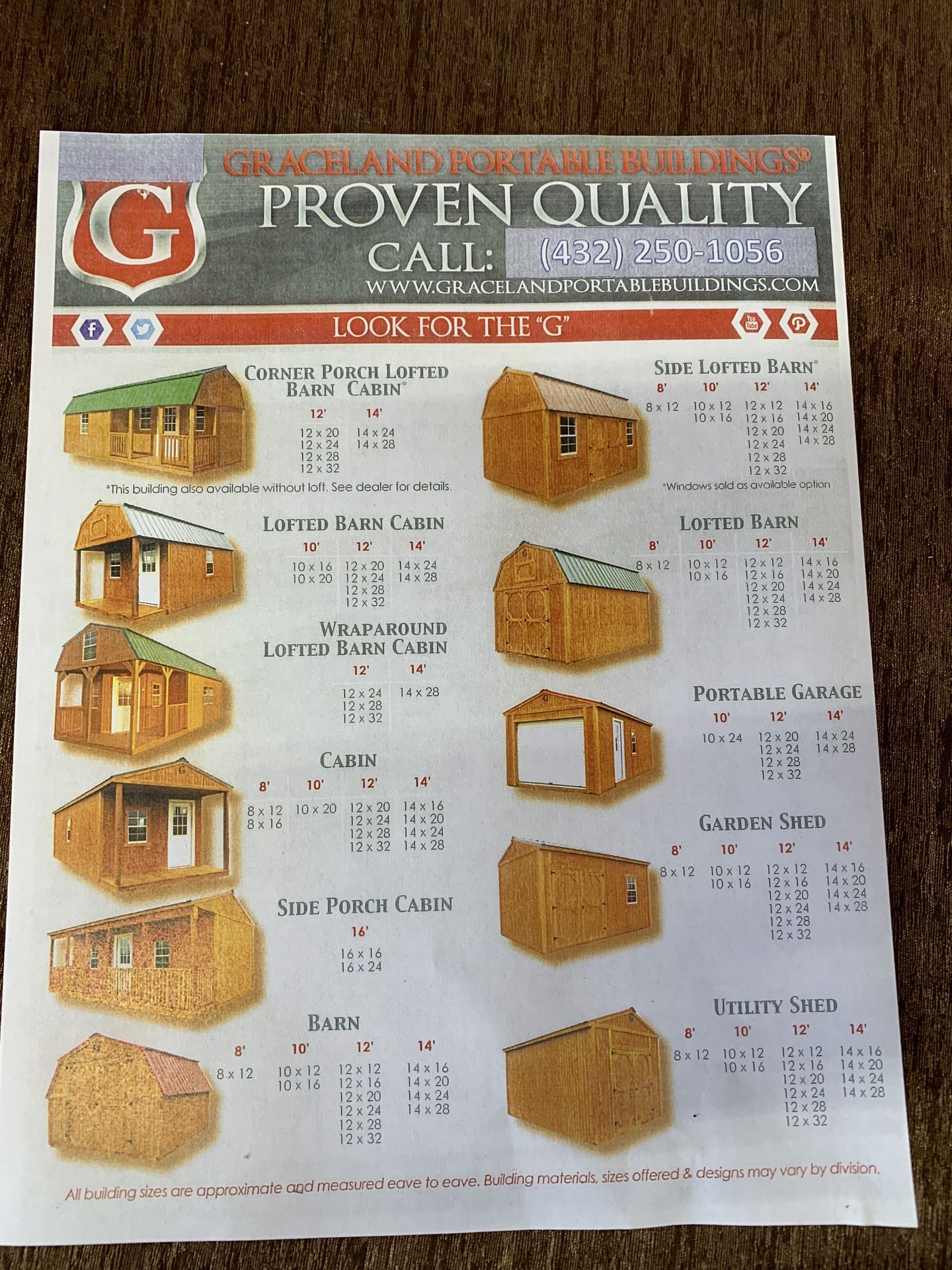 Ed’s sheds 3920 w wall midland . Call for size and price