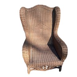 Large Woven Wicker Rattan Victorian Style Wingback Lounge Arm Chair