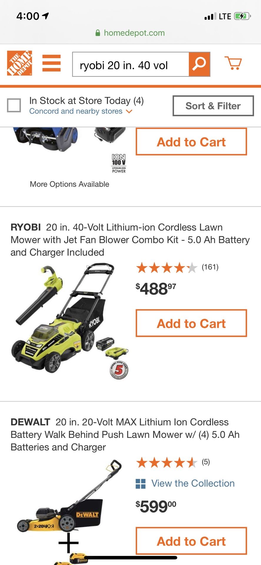 Ryobi lawn mower and blower set