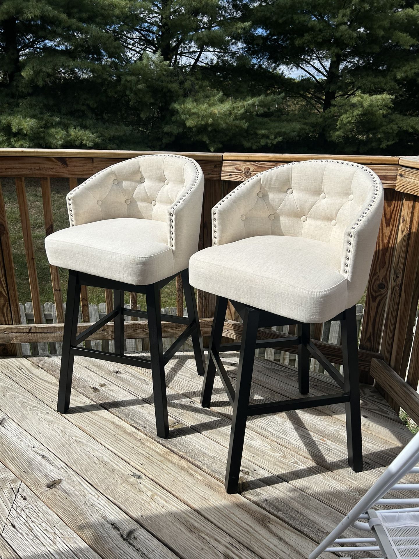 Swivel Counter Bar Stool Fabric Upholstered Island Stools With 180° Swivel Seat Beige